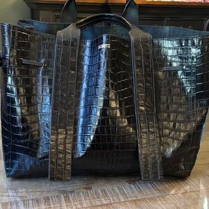 SCHUTZ Black Croc-Embossed Tote Bag